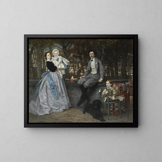 Portrait of the Marquis and Marquise de Miramon and their children - James Tissot — framed artwork on a wall