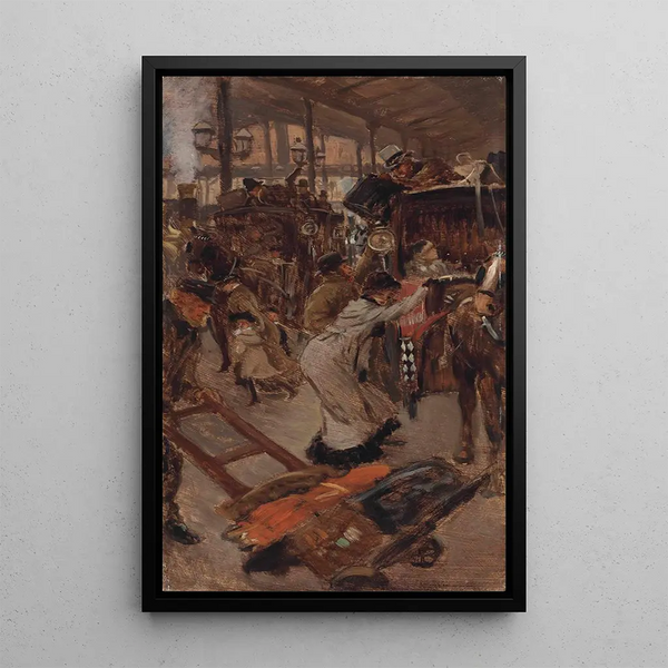 La Route des Fiacres, Gare Victoria - James Tissot — framed artwork on a wall