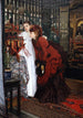 Young woman looking at Japanese objects - James Tissot — artwork view