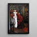 Young woman looking at Japanese objects - James Tissot — framed artwork on a wall
