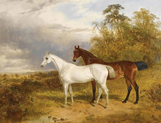 a painting Un cheval bai et un cheval gris dans un paysage - James Walsham Baldock — artwork view