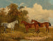 Two Chestnut and One Dapple Gray Horses in a Field with Trees on the Left - James Walsham Baldock — artwork view