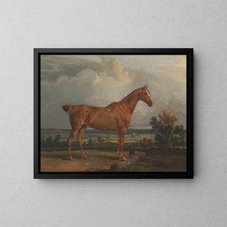 Hunting Scene Painting in a Landscape - James Ward — framed artwork on a wall