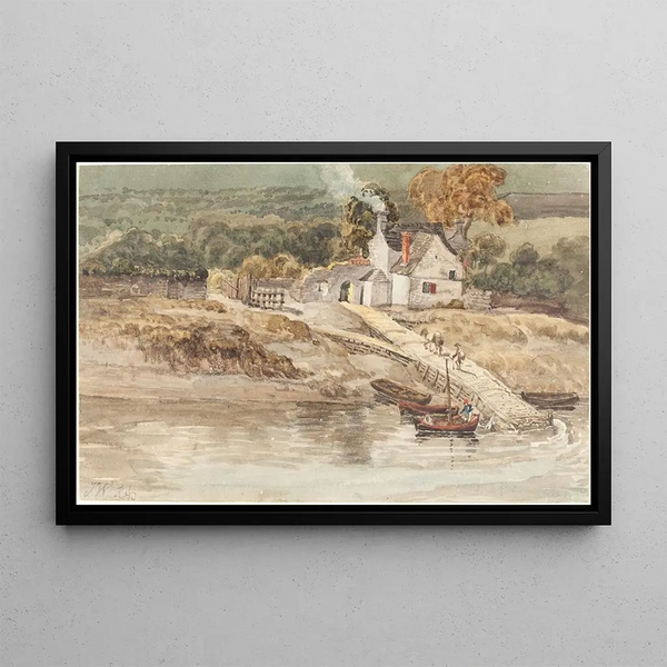 Landing place near Tintern Abbey - James Ward — framed artwork on a wall