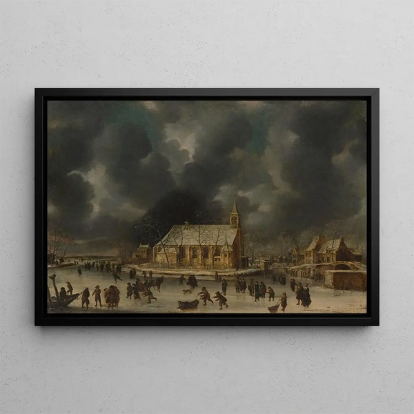 Skating in Sloten near Amsterdam - Jan Abrahamsz Beerstraaten — framed artwork on a wall