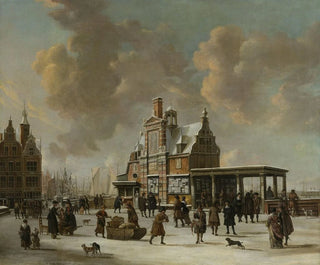 Le Paalhuis and the Nieuwe Brug of Amsterdam in winter - Jan Abrahamsz Beerstraaten — artwork view