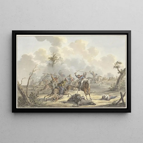Attack between Crimean Cossacks and French horse artillery - Jan Anthonie Langendijk — framed artwork on a wall