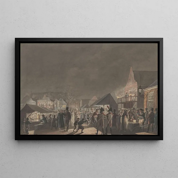 Kermesse sur le Botermarkt à Amsterdam - Jan Anthonie Langendijk — framed artwork on a wall