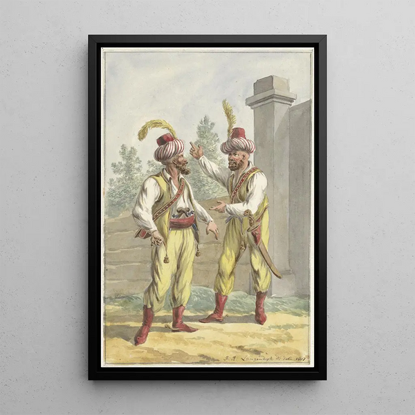 Two Eastern Soldiers with Turbans - Jan Anthonie Langendijk — framed artwork on a wall