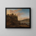 an Italian landscape with shepherds on a path with their flock and donkeys - Jan Asselijn — framed artwork on a wall