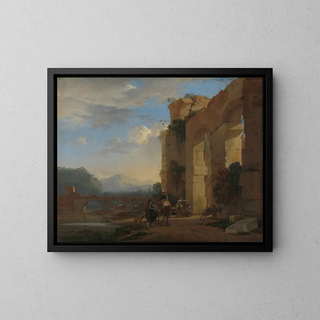 Muletiers près d'une ruine italienne - Jan Asselijn — framed artwork on a wall