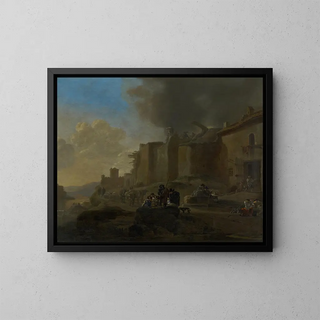 Peasants by a Riverbank - Jan Asselijn — framed artwork on a wall