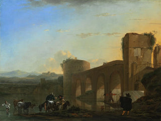 The Tiber River with the Milvian Bridge at sunset - Jan Asselijn — artwork view