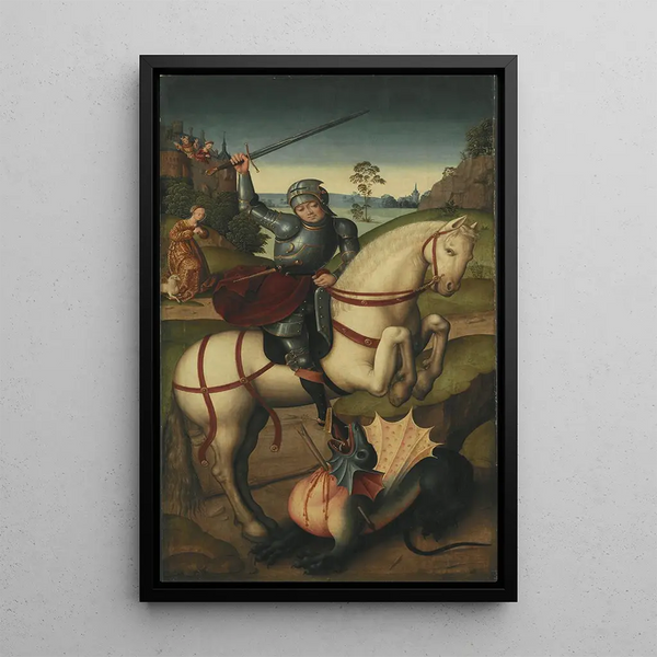 Saint Catherine, Saint George, and the Dragon - Jan Baegert Source: Tableau Sainte Catherine, Saint Georges et le dragon - Jan Baegert — framed artwork on a wall
