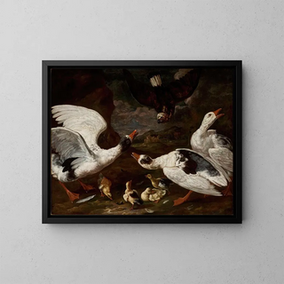 Falcon and Geese - Jan Baptist Bouttats — framed artwork on a wall