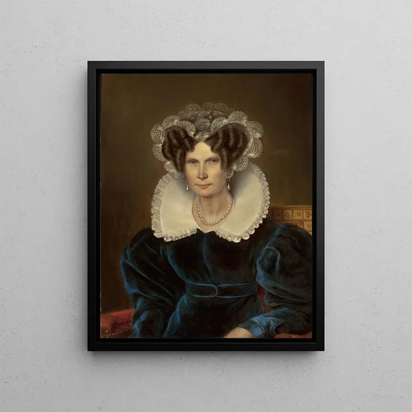 Portrait painting of Wilhelmine, Queen of the Netherlands - Jan Baptist van der Hulst — framed artwork on a wall