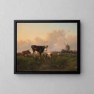 a flat landscape with livestock - Jan Bedijs Tom — framed artwork on a wall