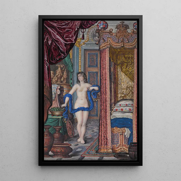 Cleopatra and the asp in an elegant interior - Jan Berents — framed artwork on a wall