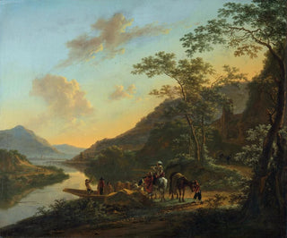 Italian landscape painting with ferry - Jan Both — artwork view