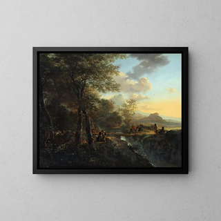 Italian landscape painting with a draftsman - Jan Both — framed artwork on a wall