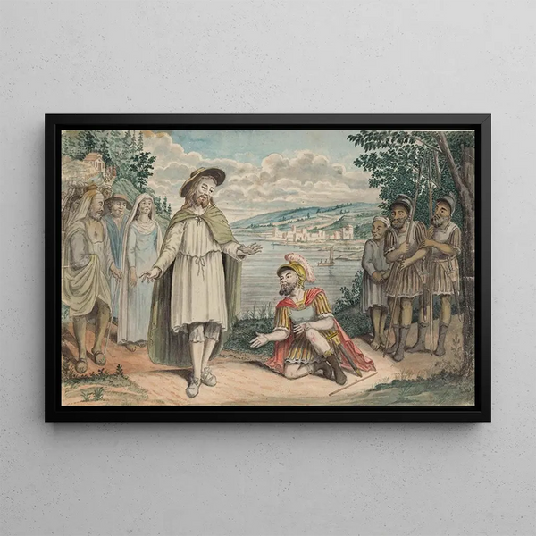 The Centurion of Capernaum kneels before Christ - Jan Brandes — framed artwork on a wall