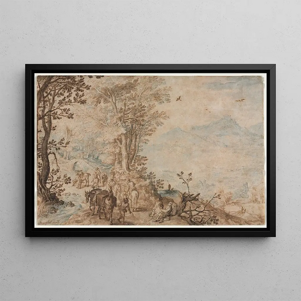 Landscape with Travelers - Jan Brueghel — framed artwork on a wall