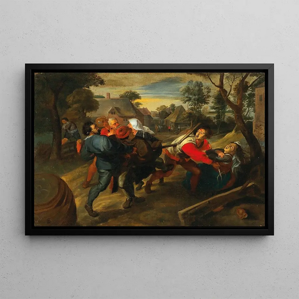 A village fight - Jan Brueghel the Younger — framed artwork on a wall