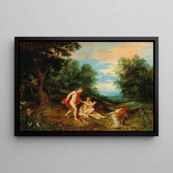 Apollo Consoling Cyparissus - Jan Brueghel the Younger — framed artwork on a wall