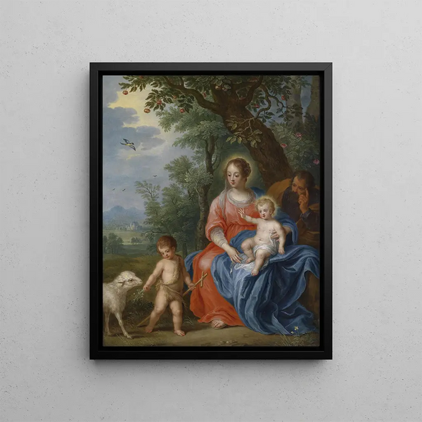The Holy Family with John - Jan Brueghel the Younger — framed artwork on a wall