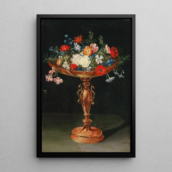 Flower in a Golden Cup - Jan Brueghel the Younger — framed artwork on a wall