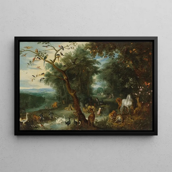 Paradise - Jan Brueghel the Younger — framed artwork on a wall