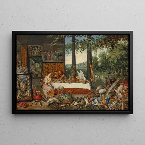 The five senses: taste - Jan Brueghel the Younger — framed artwork on a wall