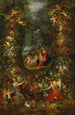 The Holy Family surrounded by a garland of fruits supported by putti - Jan Brueghel the Younger — artwork view