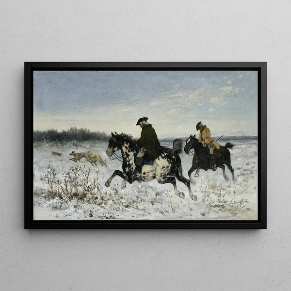 Hunt with Greyhounds - Jan Chełmiński — framed artwork on a wall