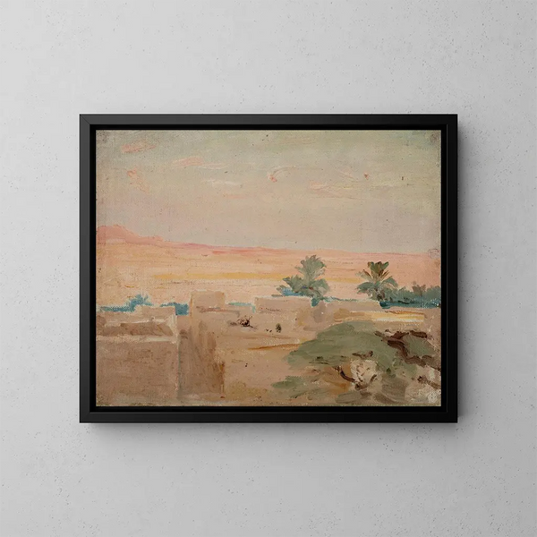Evening in the Biskra Desert - Jan Cybis — framed artwork on a wall
