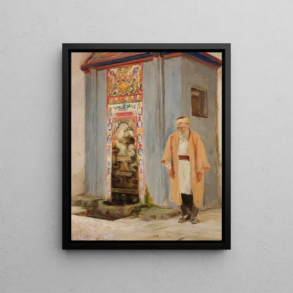 a man from the corner near the fountain in Bakhchisaray from the Crimean journey - Jan Cybis — framed artwork on a wall