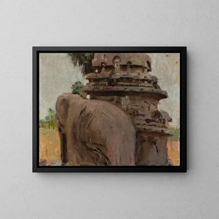 Pagoda of Mahalipur carved into the rock during the journey in India - Jan Cybis — framed artwork on a wall