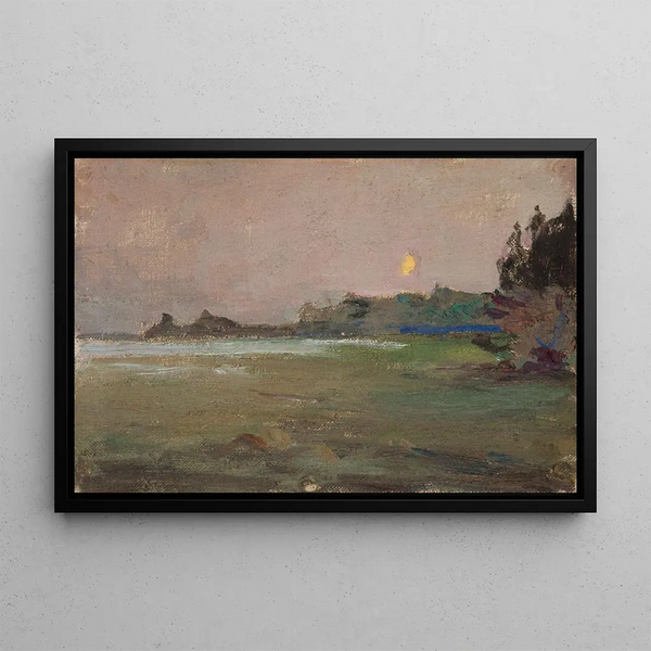 Evening by moonlight and mist - Jan Cybis — framed artwork on a wall