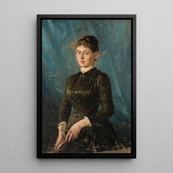 Portrait of a Young Woman - Jan Cybis — framed artwork on a wall