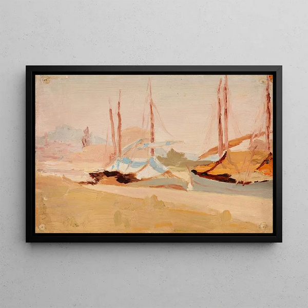 Boats in Rimini - Jan Cybis — framed artwork on a wall