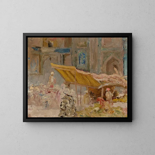 the Samarkand Fruit Market, journey in Turkestan - Jan Cybis — framed artwork on a wall