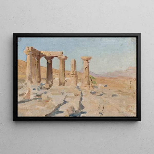 Temple of Apollo and Mount Parnassus at Corinth From the Greece trip - Jan Cybis — framed artwork on a wall