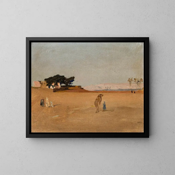 View of the pyramids at dusk from the journey in Egypt - Jan Cybis — framed artwork on a wall