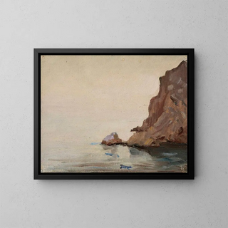 View of the sea and a rock from the journey in Turkestan - Jan Cybis — framed artwork on a wall