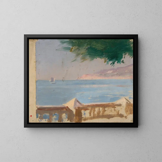 Sea view painting from Bakhchisarai villa in Yalta, from the Crimea trip - Jan Cybis — framed artwork on a wall