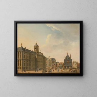 View of the Dam in Amsterdam - Jan Ekels the Elder — framed artwork on a wall