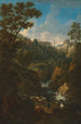 Un caprice de Tivoli avec une cascade et des bergers - Jan Frans van Bloemen — artwork view