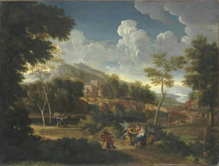 a vast landscape with the resting during the flight into Egypt - Jan Frans van Bloemen — artwork view