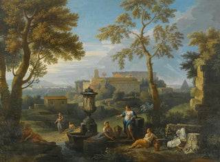 Classic seated figures painting near ruins in an Italian landscape - Jan Frans van Bloemen — artwork view