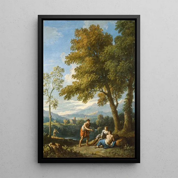 View of the Roman countryside with figures conversing - Jan Frans van Bloemen — framed artwork on a wall